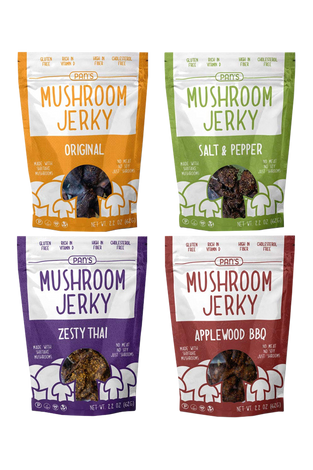 Pans Mushroom Jerky Vegan 4 Flavor Sample Pack