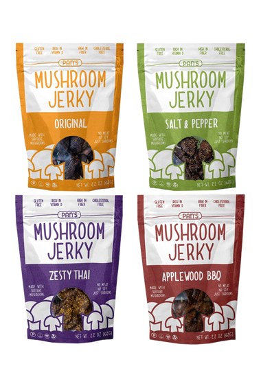 Pans Mushroom Jerky Vegan 4 Flavor Sample Pack
