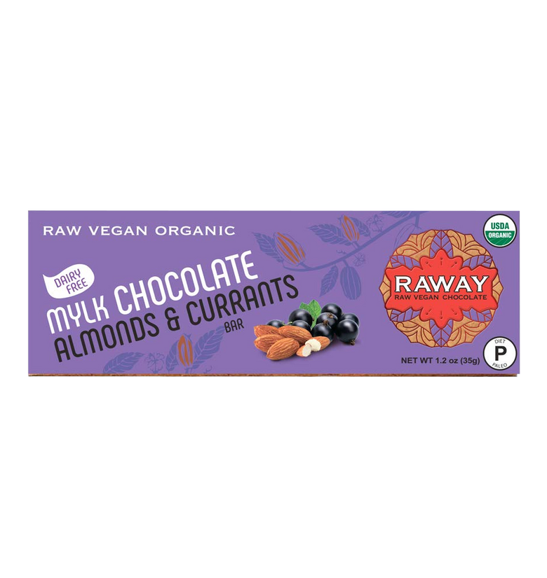 Raway Vegan Milk Chocolate Paleo Mylk Chocolate Almonds Currants Bar
